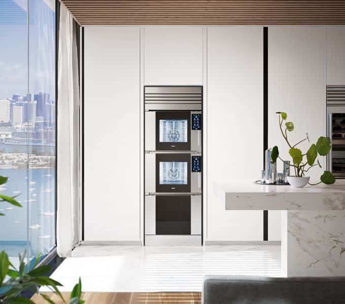 Unox Casa SuperOven in a white marble kitchen in Miami